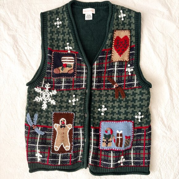 DRISCOLL Vintage 90s Christmas Sweater Vest Green Holiday Knit Size M Festive - Picture 1 of 9